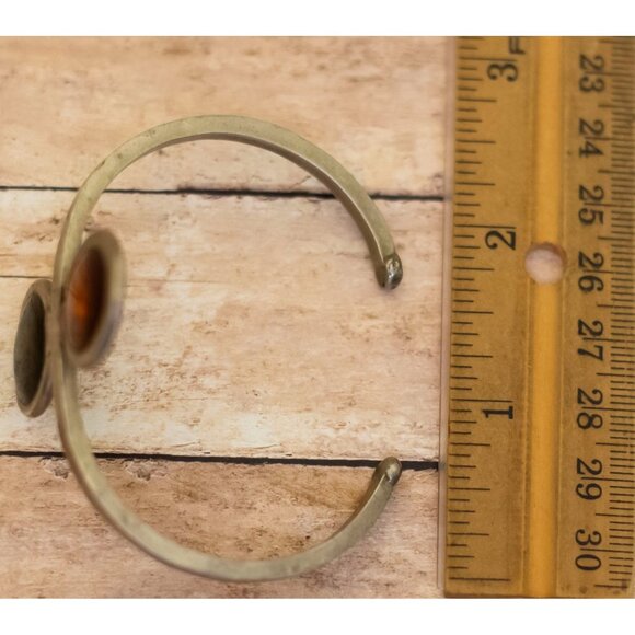 7 inch, Vintage Red Light Green Light Metal & Glass Cuff Bracelet - X22 - Picture 3 of 3